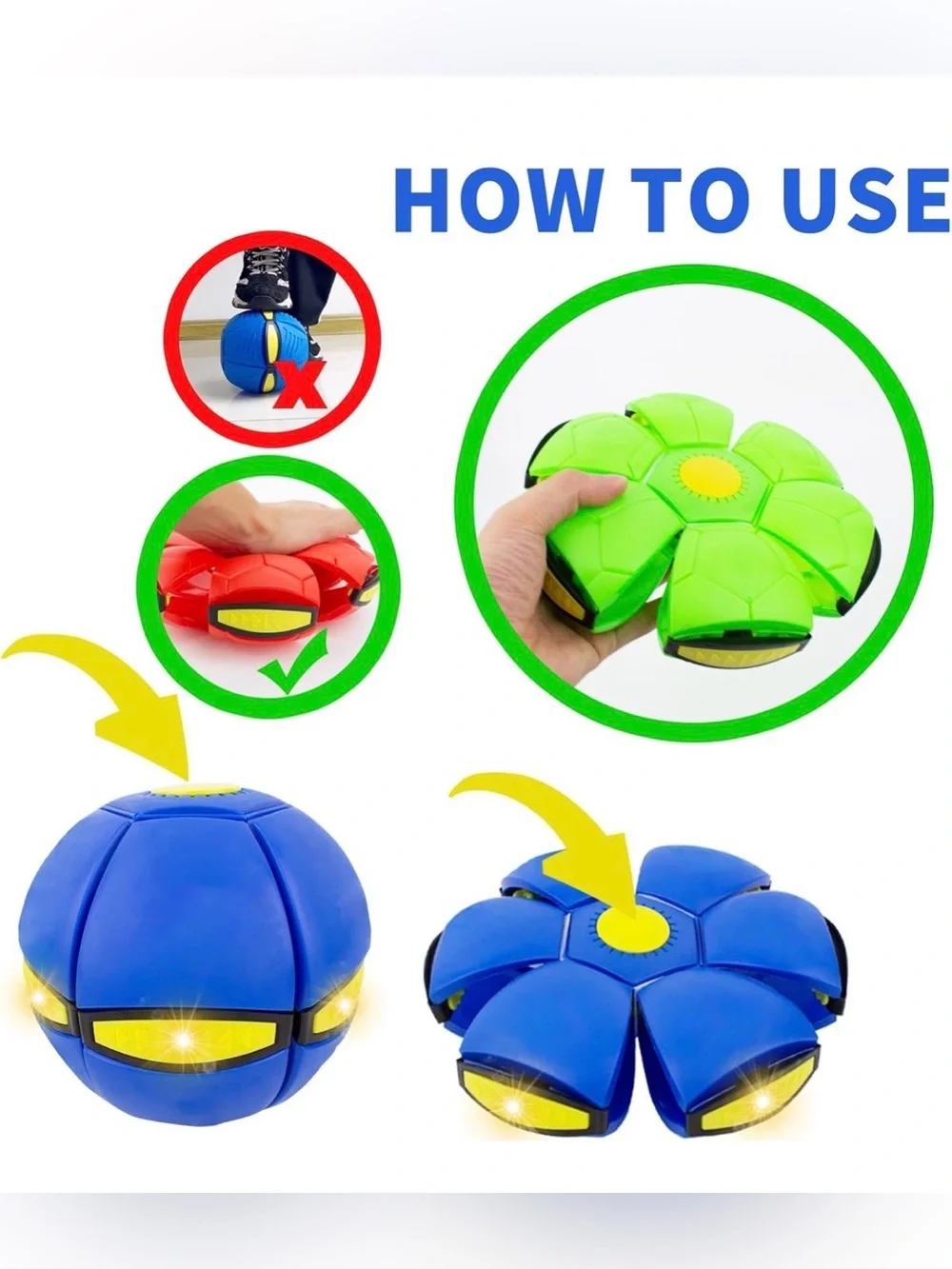 ⁠2 Pack Magic Flying Disc Deforming Ball LED Light Up Toy Set Outdoor Kids Game